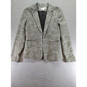 HM Womens Grey Glen Plaid Single Button Tailored Blazer Jacket Size 8 Office
